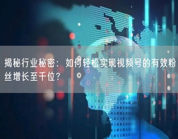 揭秘行业秘密：如何轻松实现视频号的有效粉丝增长至千位？